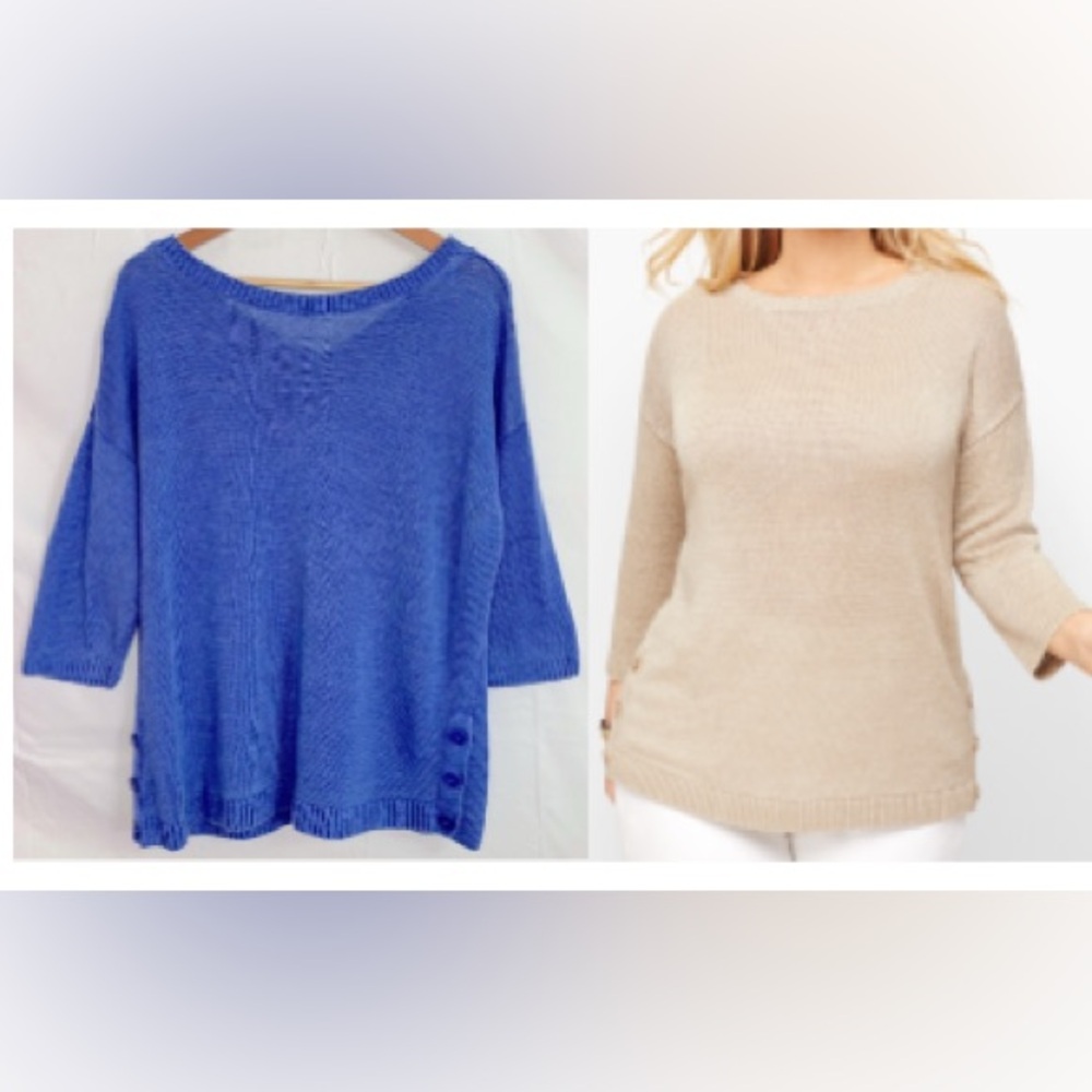 Talbots Cornflower Blue Linen Side Button Sweater with V-Back in Size 2Xp